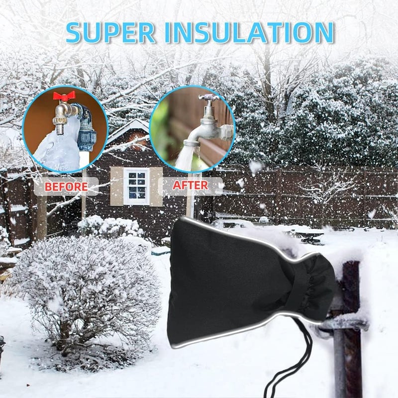 zenicham Thickened Outdoor Faucet Cover Socks for Winter Freeze Protection,Reusable Water Spigot Covers Winter Insulated Larger Size 12'' H x 8'' W,Hose Bib Covers with Reflective Strips,2 Pack(Black) - Image 5